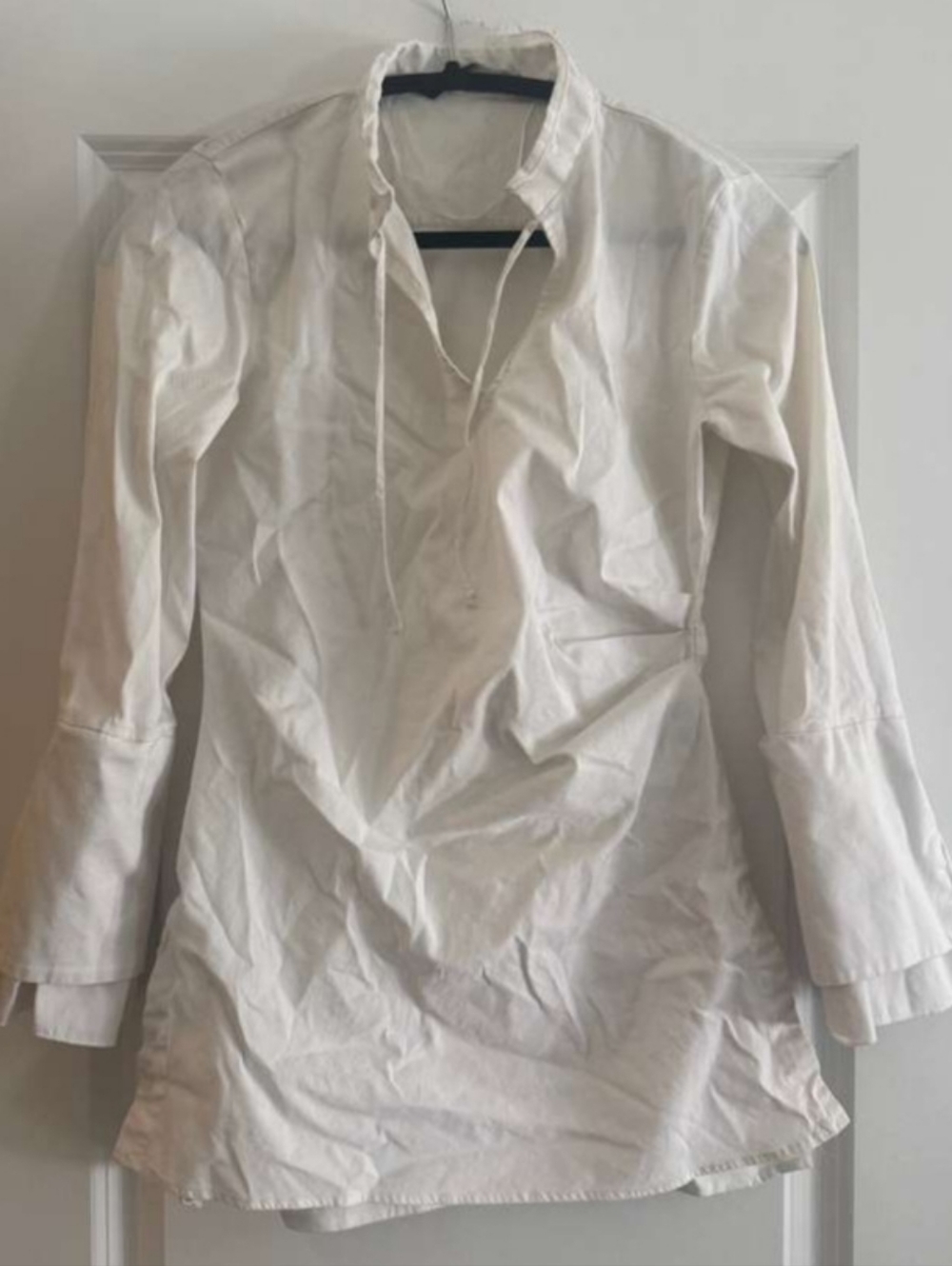 Zara White Long-Sleeve Rushy Sleeves Tunic